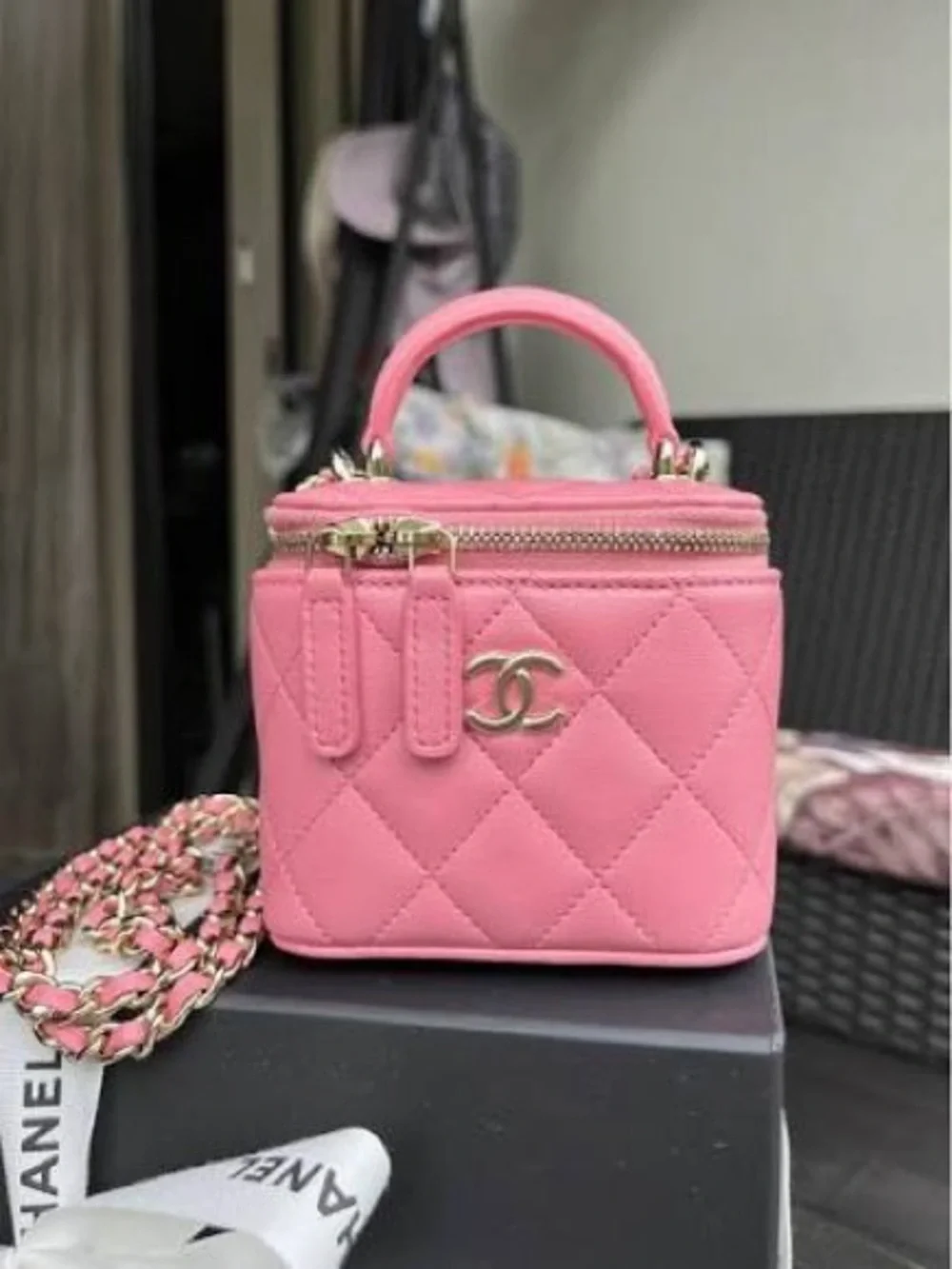 CHANEL Pink Quilted Vanity Mini Top-Handle Crossbody